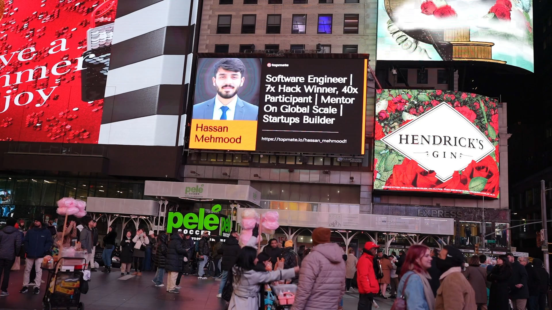 Hassan Mehmood featured on Times Square Billboard - Software Engineer, 7x Hackathon Winner