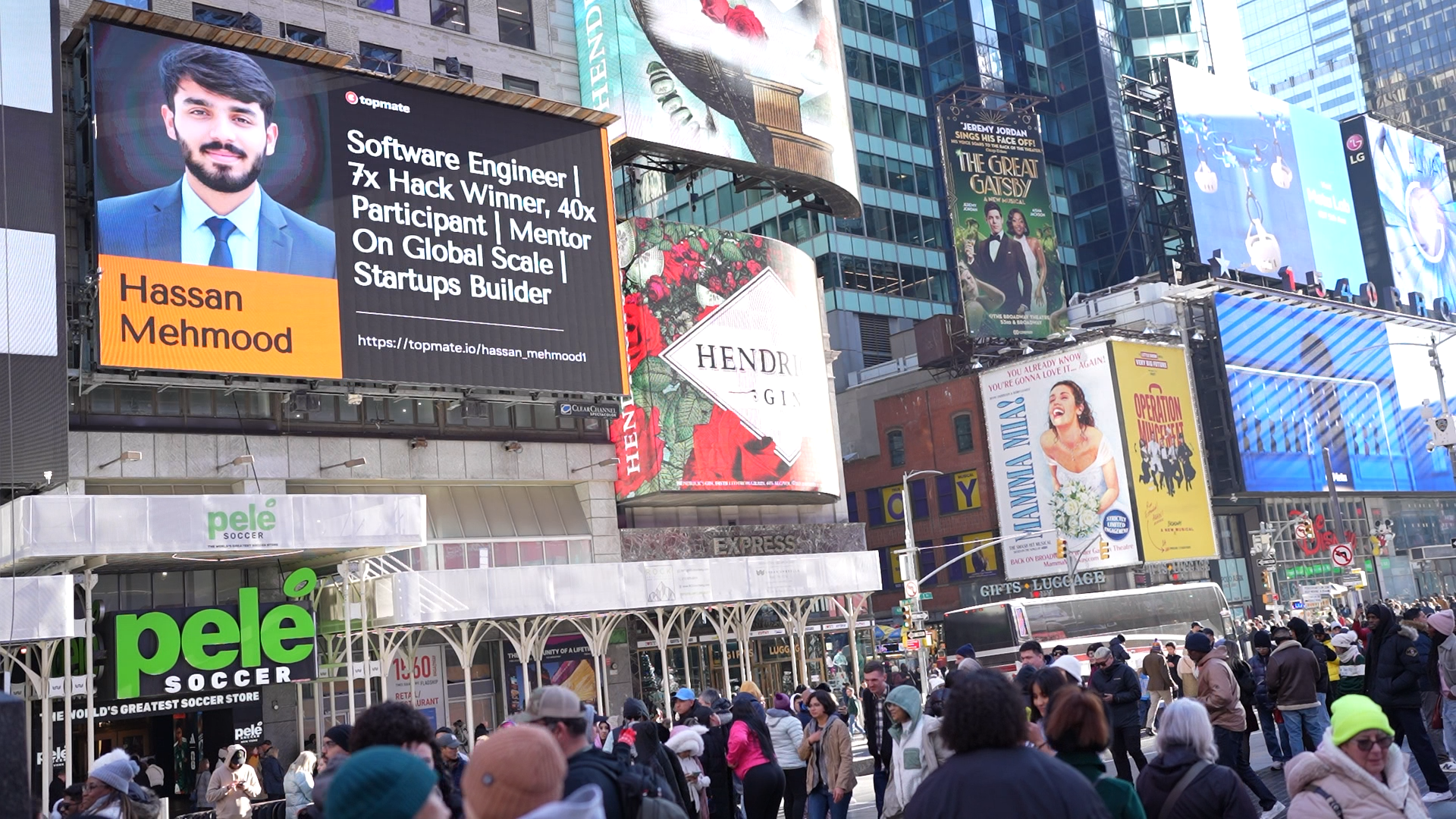Hassan Mehmood on Times Square Billboard - Mentor & Startups Builder
