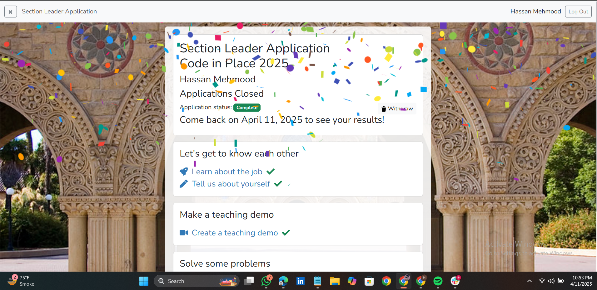 Stanford Section Leader Application